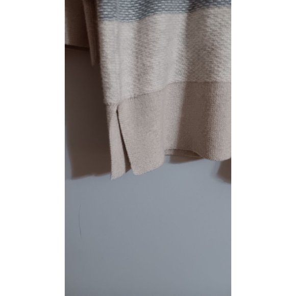 Kinross Cashmere Medium Boho Minimalist Classic Strip Beige Grey Pullover Sweate - Picture 2 of 5